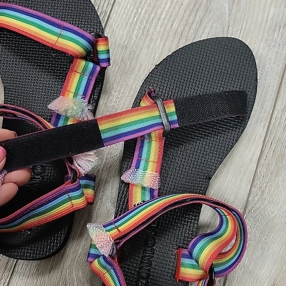 Arizona Love Size 42 (US 11) Rainbow and Black Trekky Fun Sandals NWOT - Picture 6 of 7